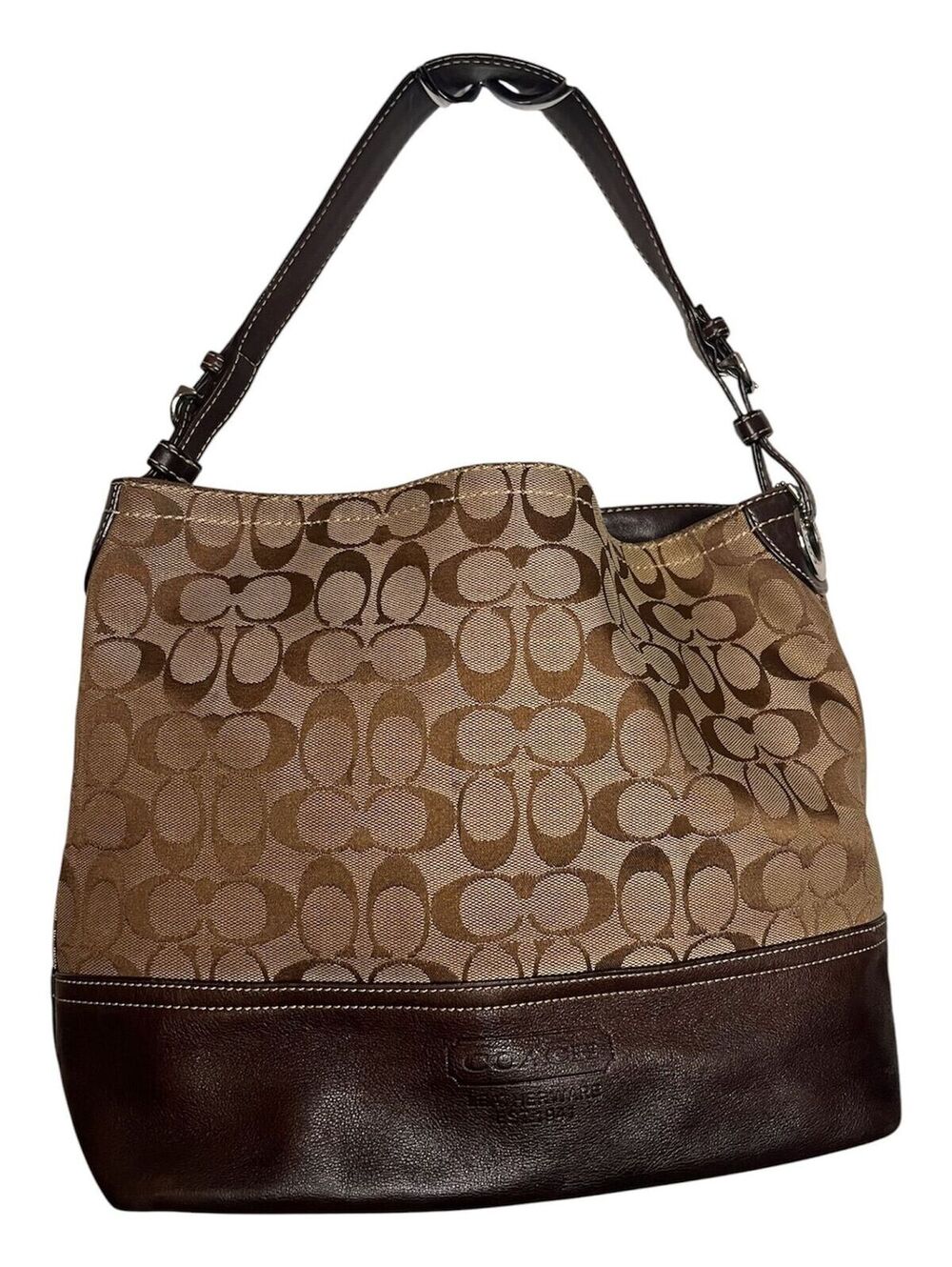 C8. Vintage Brown Coach Signature Park Collection Canvas Leather Shoulder Bag